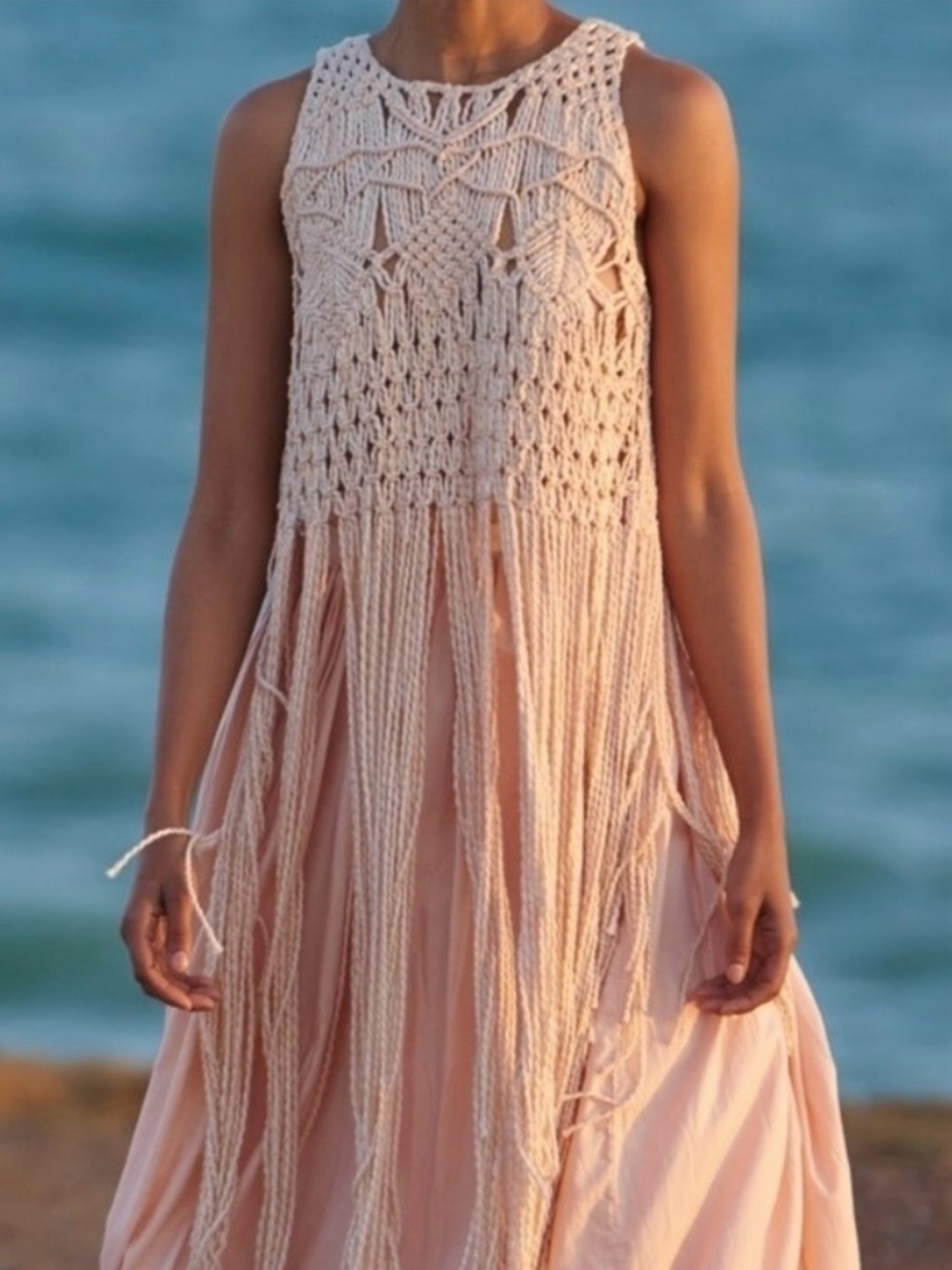 Ayni Hania Macrame Fringe Top‎ in Pink/Cream - NWT